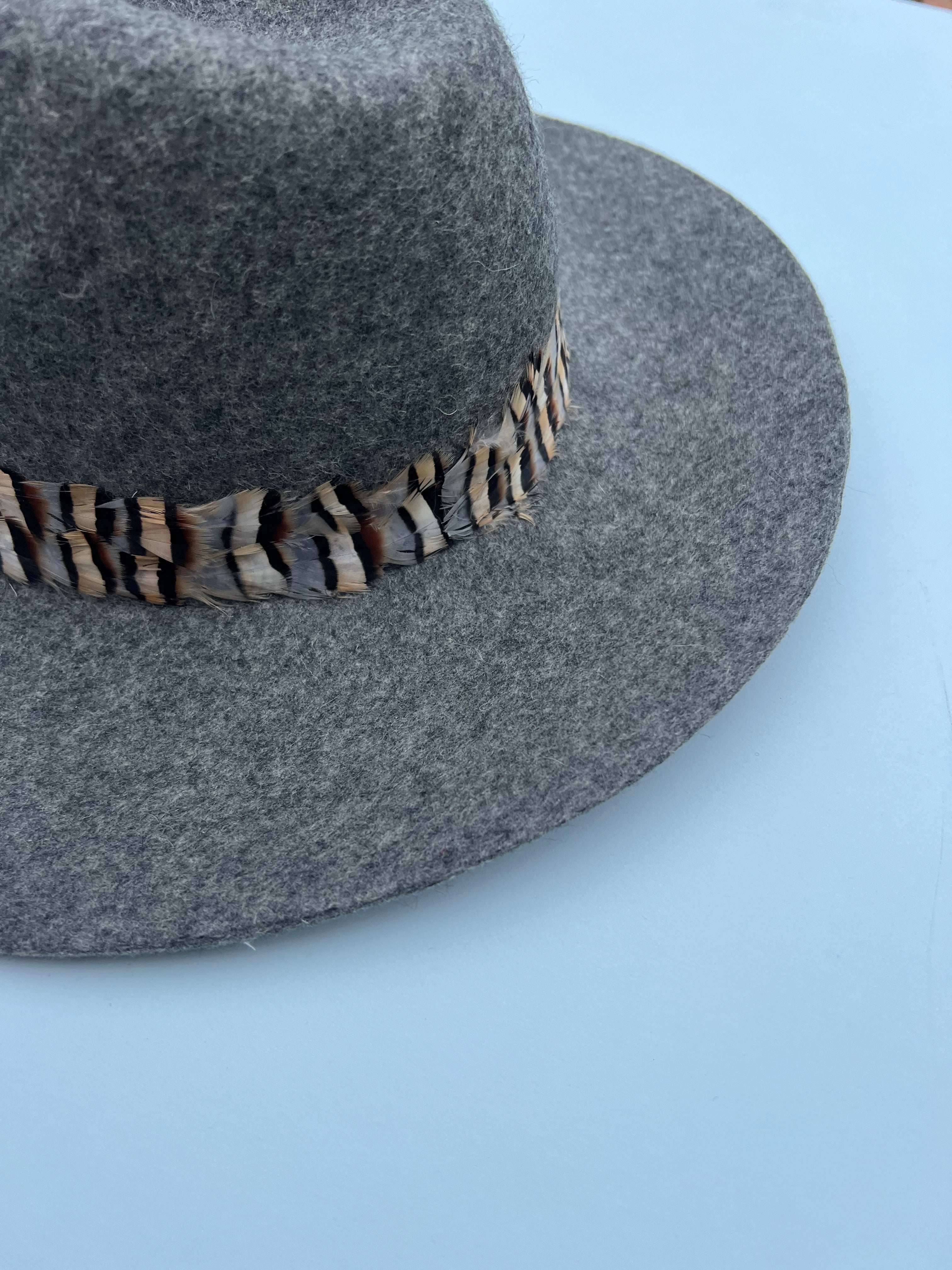 Grey Tiger Feather Fedora